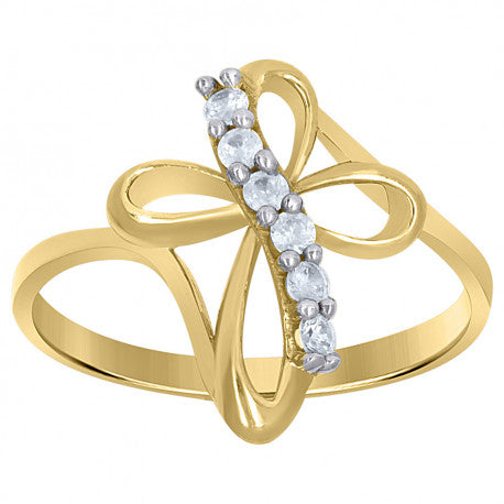 10Kt Two-Tone Gold Cz Womens  Cross Religious Ring