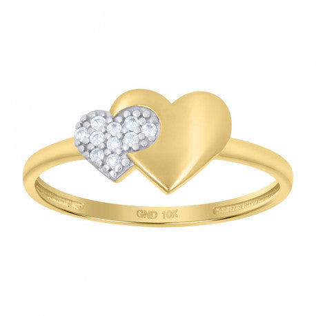 10kt Two-tone Gold Womens Cubic-Zirconia Double Hearts Ring