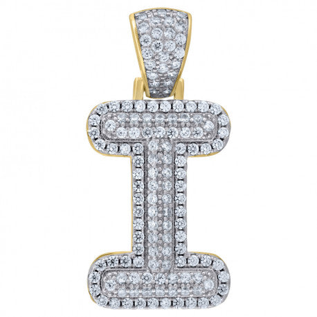 925 Solid Silver Yellow Gold Vermeil Unisex 3D Bubble Initial Charm Pendant (5A Round Cut CZ Stones) Alphabet Letters A-Z