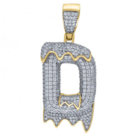 925 Solid Silver Yellow Gold Vermeil Unisex Drippy Bubble Initial Charm Pendant (5A Round Cut CZ Stones) Alphabet Letters A-Z