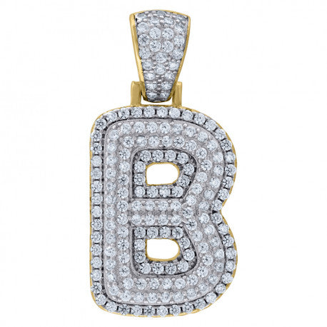 925 Solid Silver Yellow Gold Vermeil Unisex 3D Bubble Initial Charm Pendant (5A Round Cut CZ Stones) Alphabet Letters A-Z