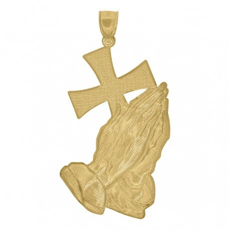 10kt Two-Tone Gold Unisex Praying Hands Cross Religious Charm Pendant