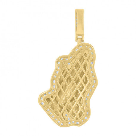 925 Solid Silver Yellow-Tone Gold Vermeil Mens Cubic-Zirconia Praying Hands Symbol Religious Charm Pendant 117138