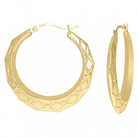 10kt Yellow Gold Dc Womens Embossed 40mm Hinged Hoops Huggies