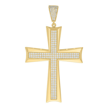 .925 Solid Silver Yellow Tone Gold Vermeil Mens Cubic-Zirconia Cross Religious Charm Pendant 118690