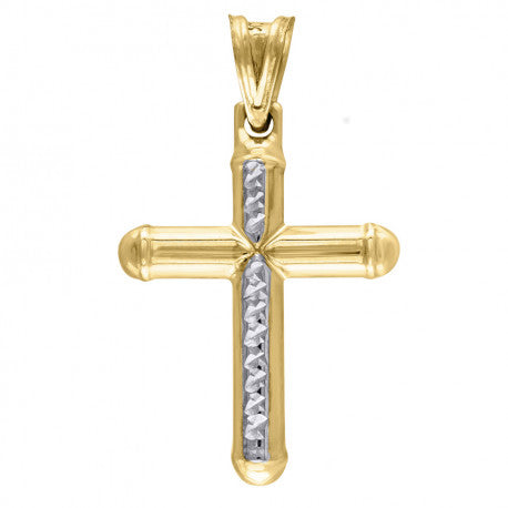 10kt Gold Two-Tone Diamond-Cut Mens Cross Religious Charm Pendant