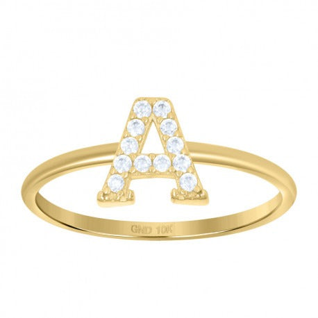 10KT TURKISH INITIAL CZ ALPHABET RING(ANY LETTER A-Z)