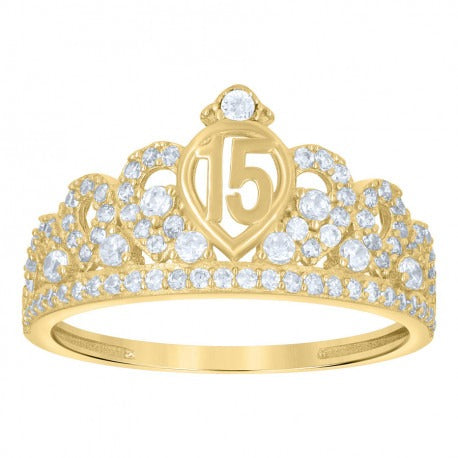 14KT TURKISH QUINCENERA CROWN 15 RING